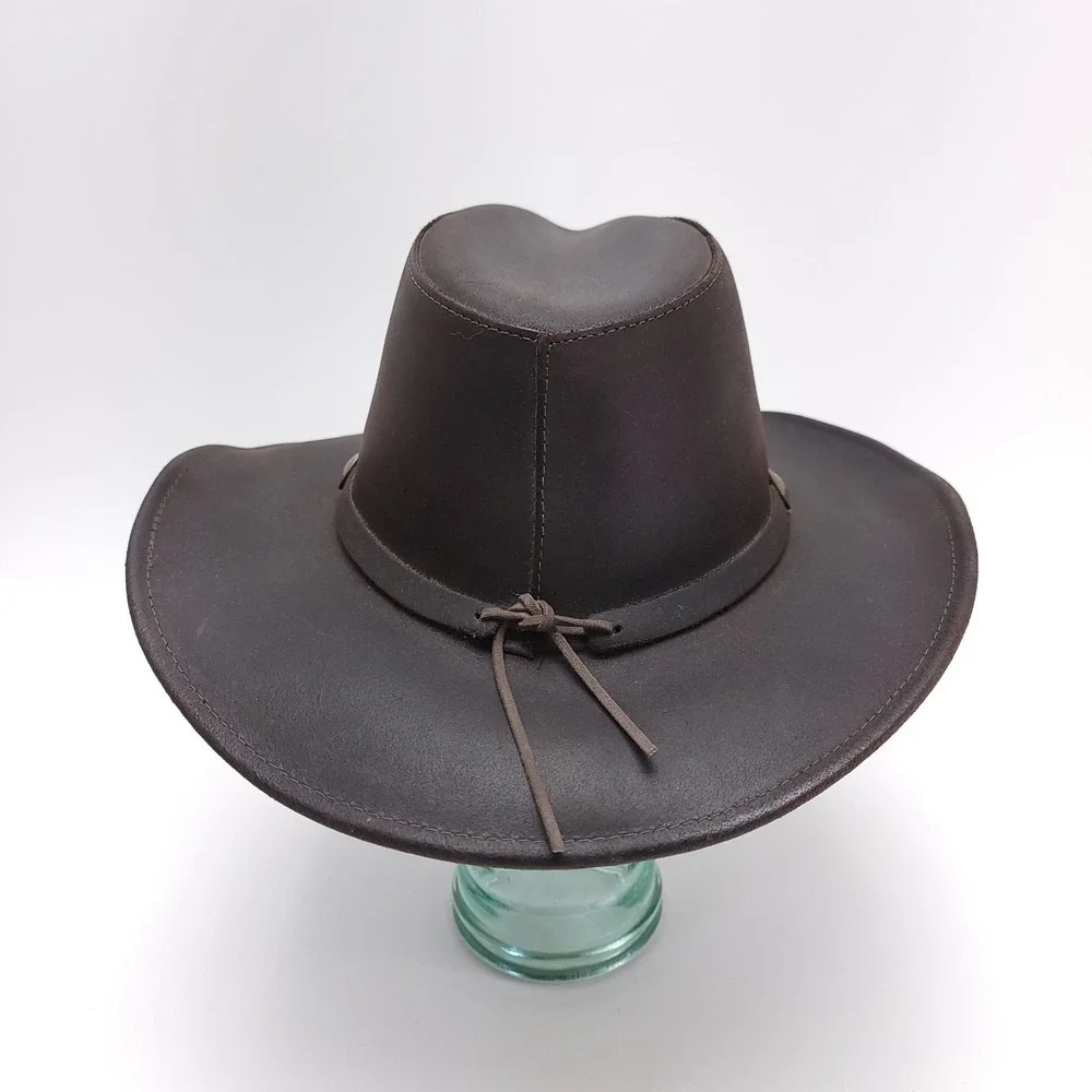 Henschel Hat Co. Brown Leather Western Buffalo Nickel Coin Banded Hat‎ Sz M